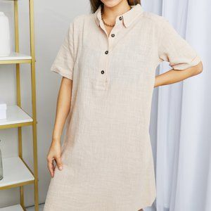 Zenana Iconic Scene Full Size Gauze Half Button Dress in Dusty Blush